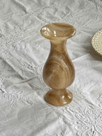 Vintage marmorvase/lystestage · H20 x Ø12 cm · Orange/brun marmormønster