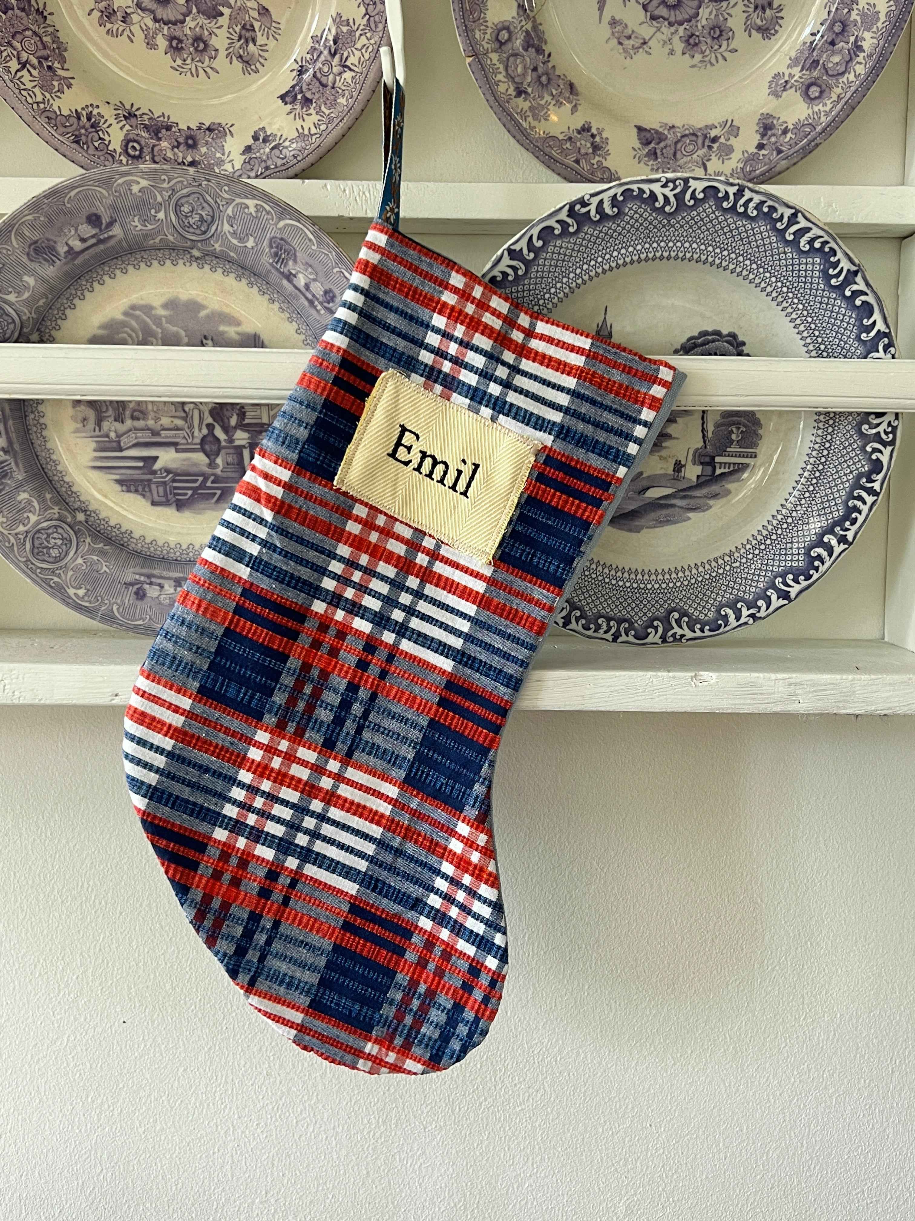 Made to order julesok i vintage tekstil - tilføj navn og motiv