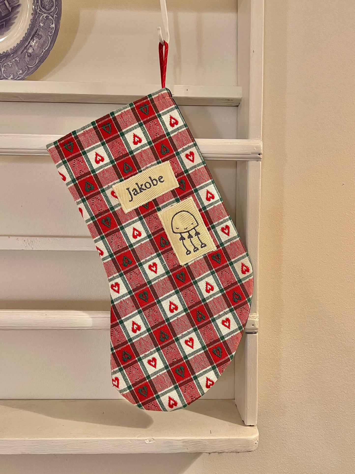 Made to order julesok i vintage tekstil - tilføj navn og motiv