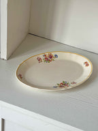 Vintage porcelænsfad med gul kant og blomster · L29 x B19,5 cm