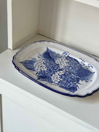 Vintage keramik serveringsfad, håndmalet i Portugal · L38,5 x B29 cm