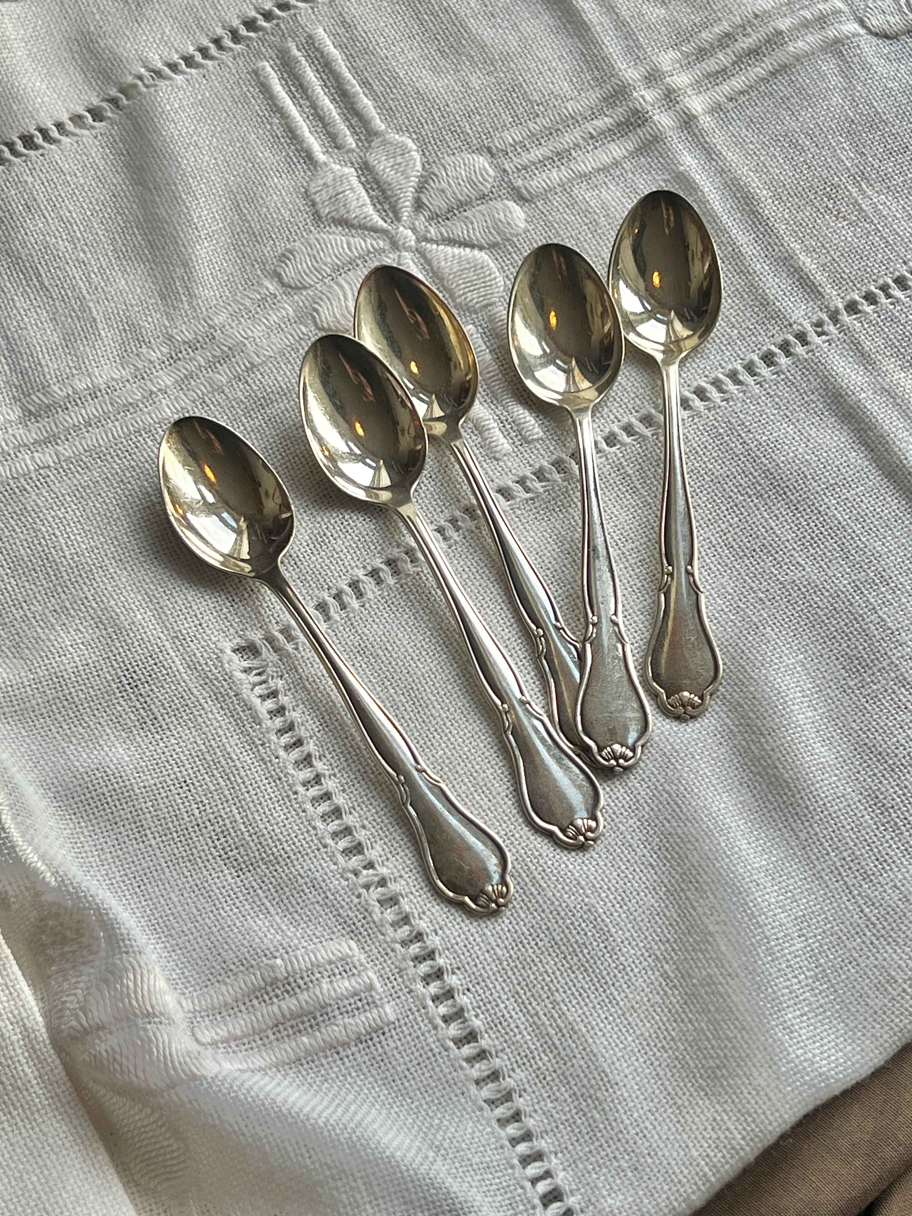 Vintage teskeer i pletsølv – sæt a 5 stk
