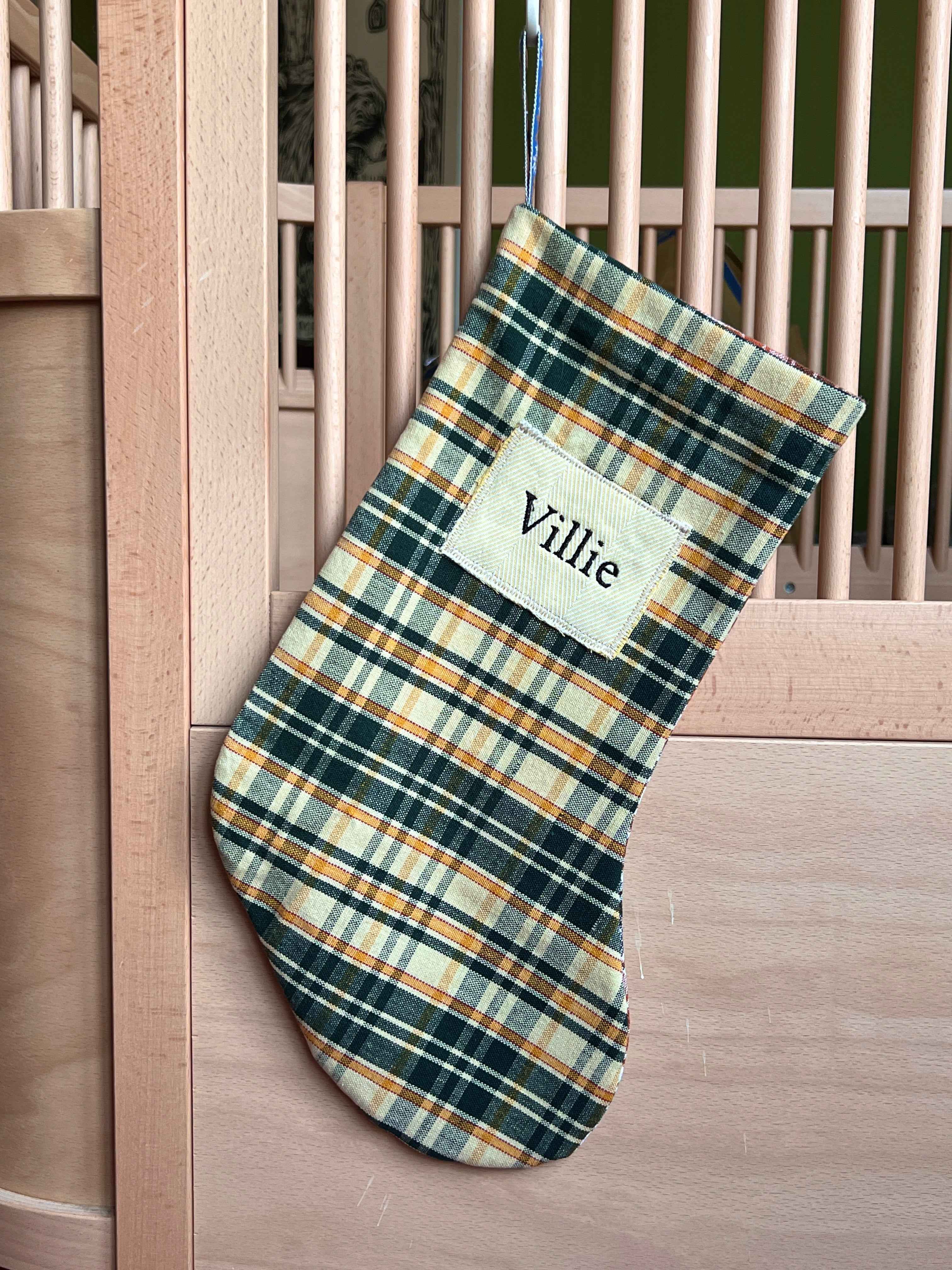 Made to order julesok i vintage tekstil - tilføj navn og motiv