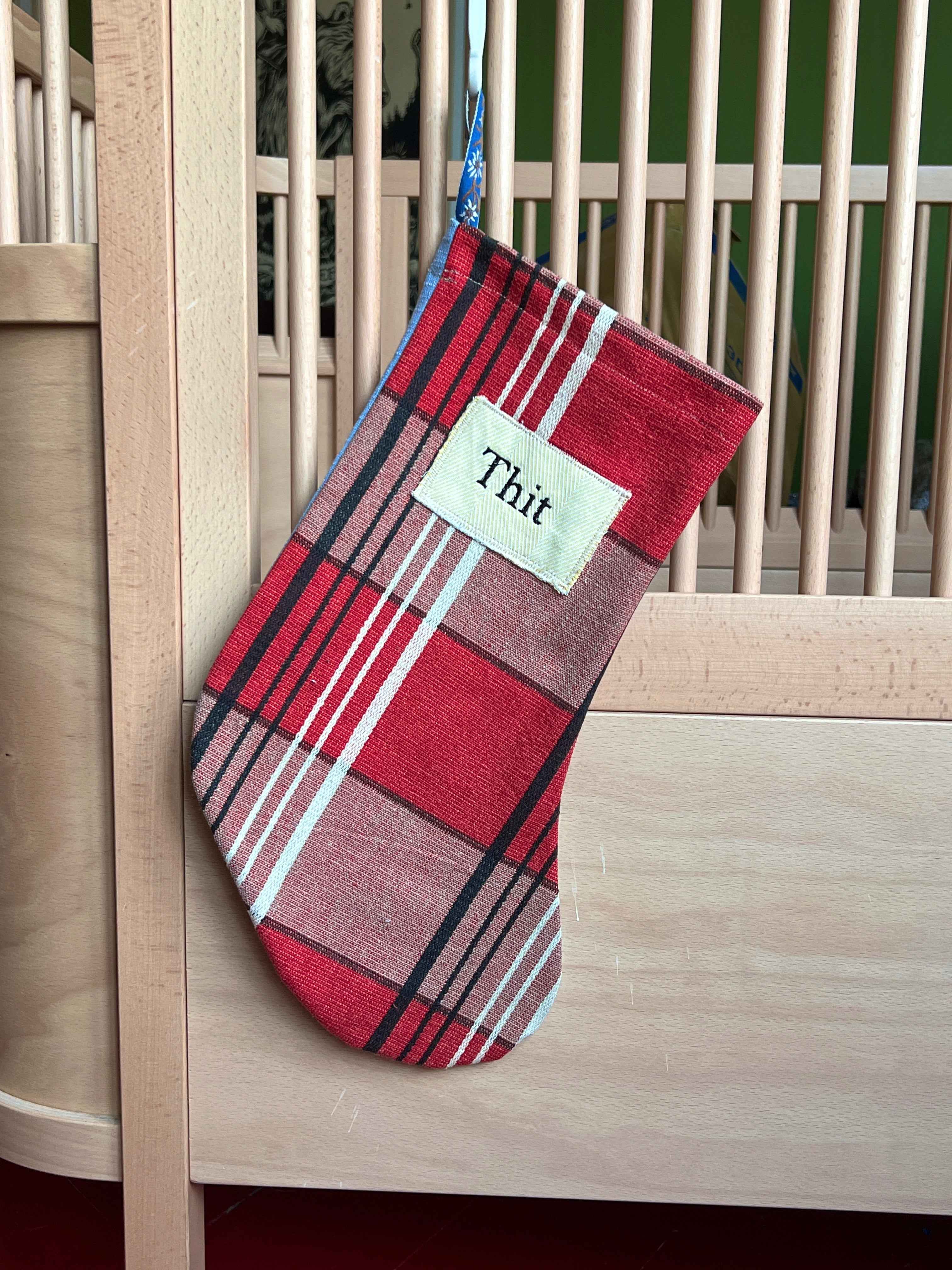 Made to order julesok i vintage tekstil - tilføj navn og motiv