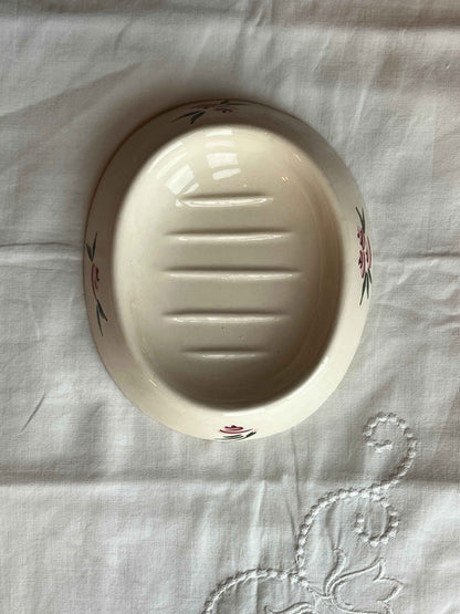 Fransk sæbeskål i porcelæn med håndmalet rose
