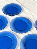 6 vintage Arcoroc blå glas frokosttallerkener med swirl · Ø19,5 cm