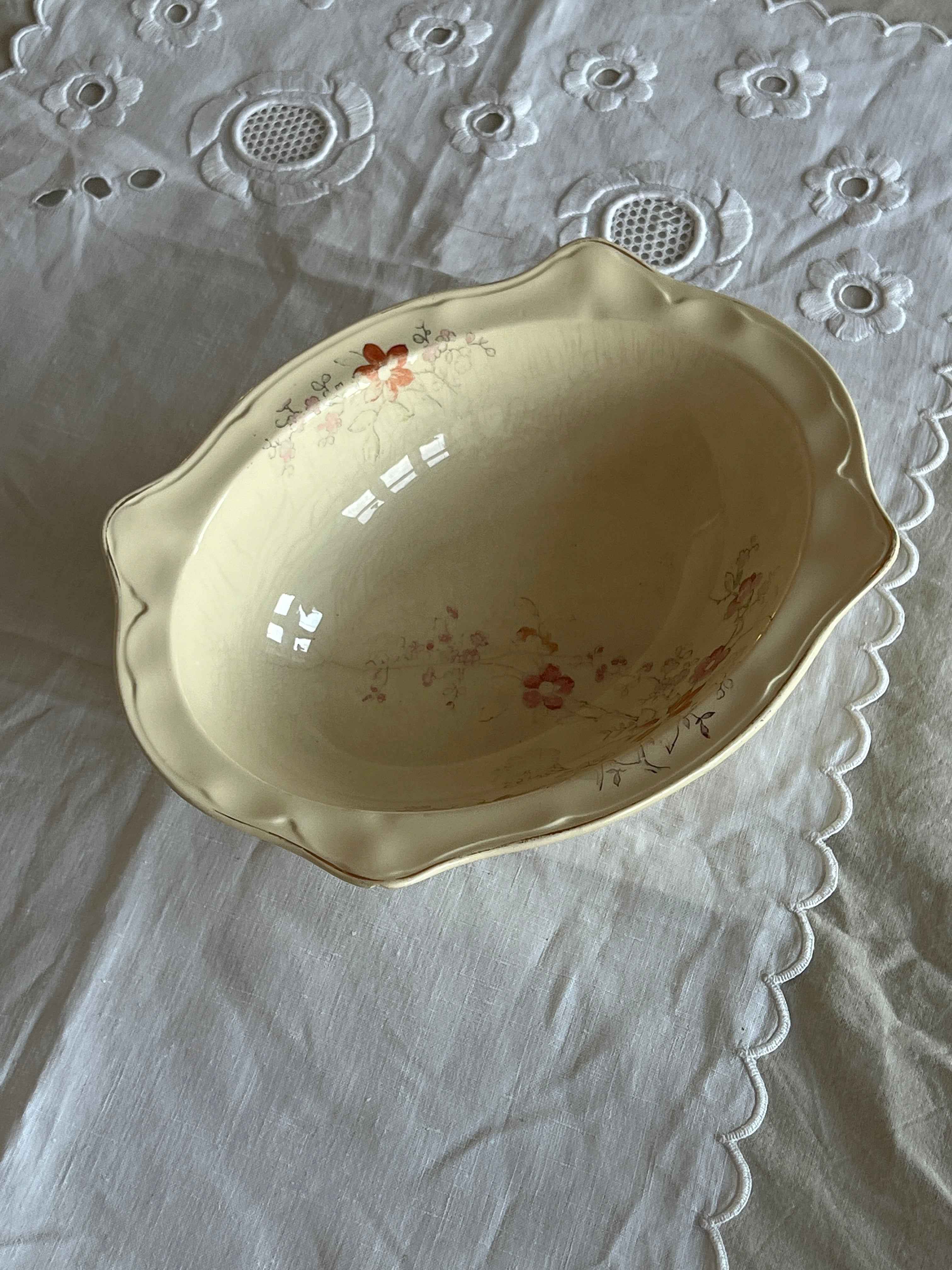 Vintage Johnson & Bros Victorian serveringsskål med håndmalede blomster