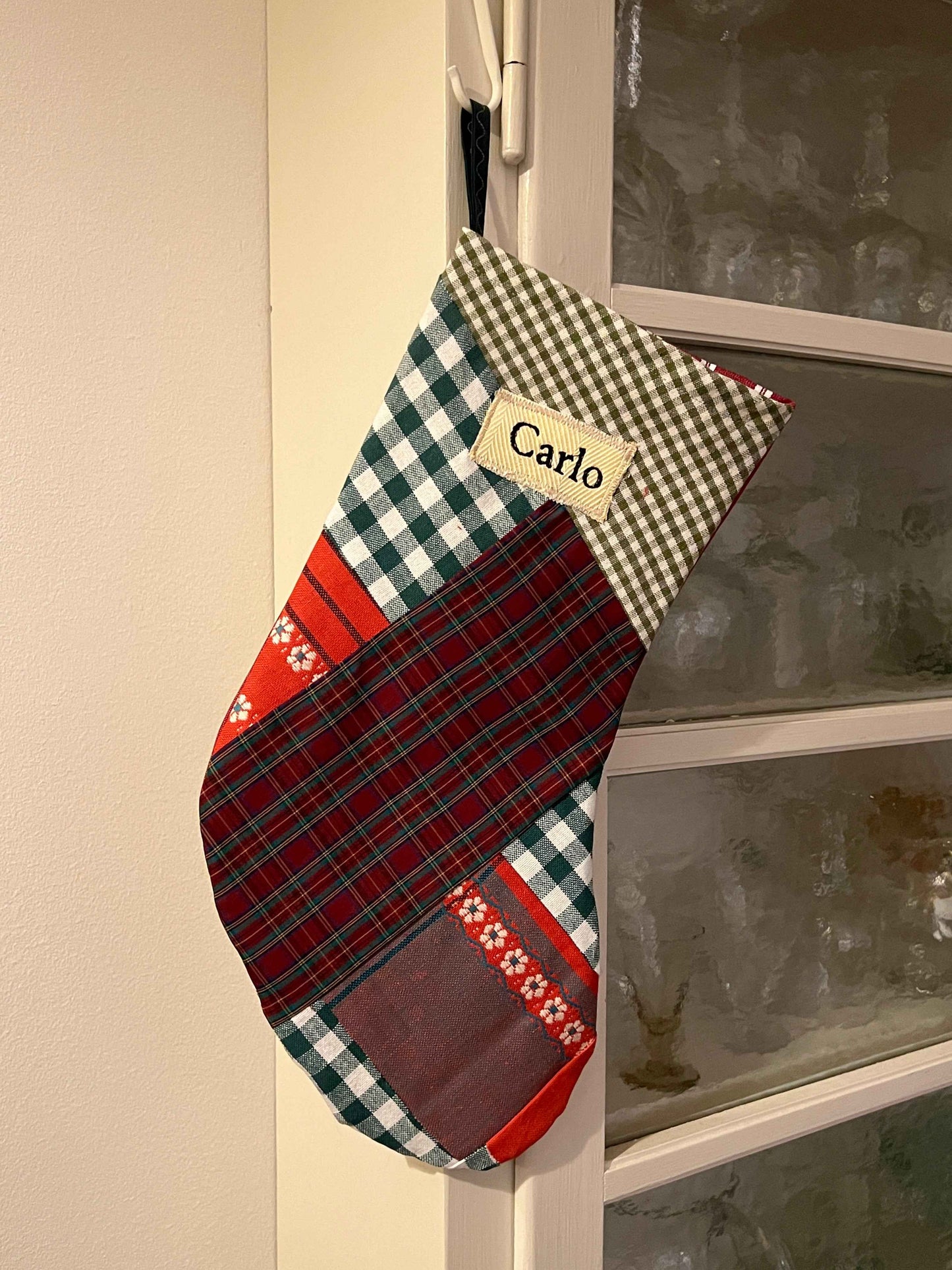 Made to order julesok i vintage tekstil - tilføj navn og motiv