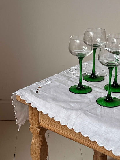 Franske Vinglas med Grøn Stilk – Vintage (17 cm)