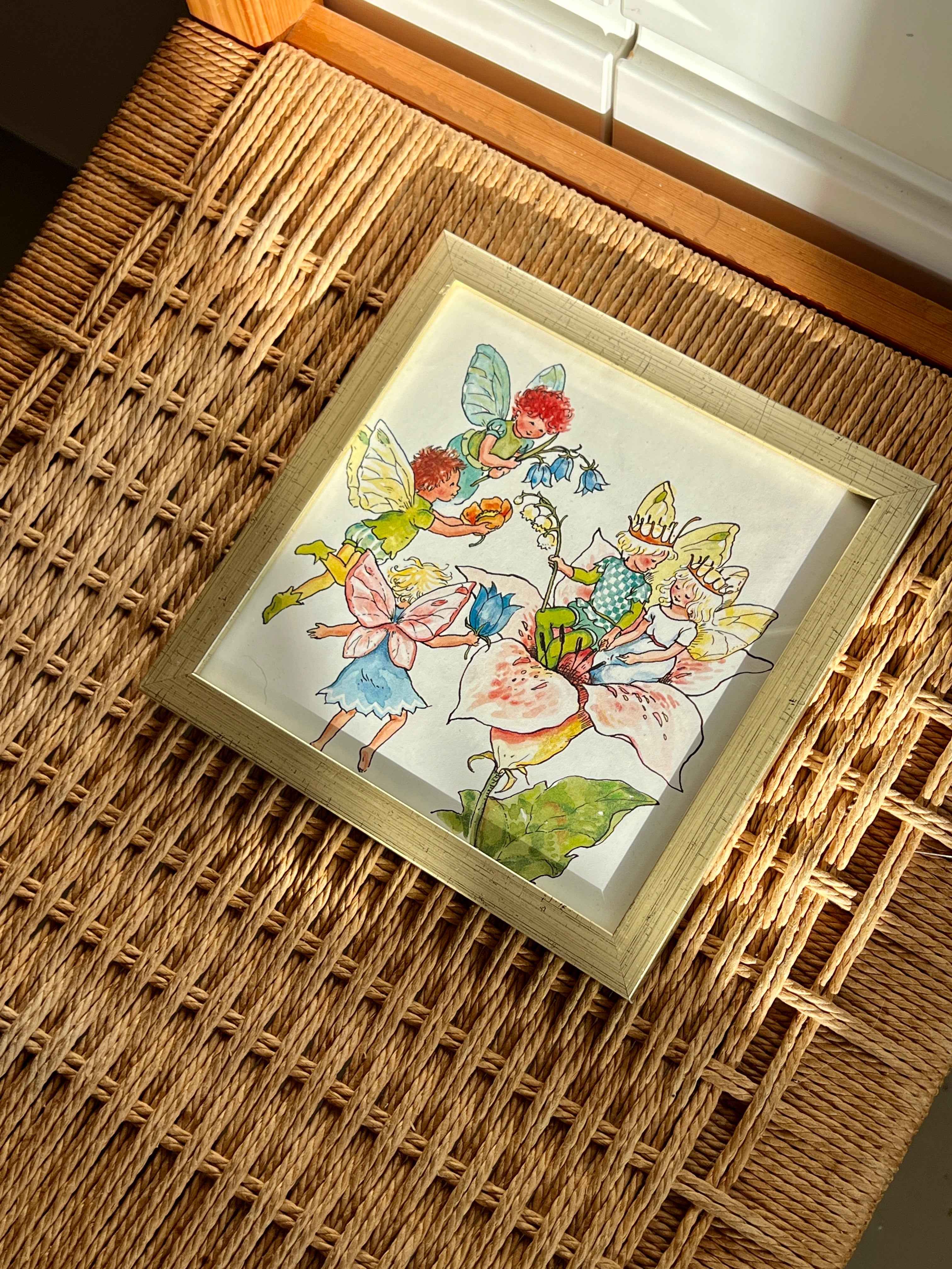 Tommelise illustration 1983 – vintage ramme 20x20 cm