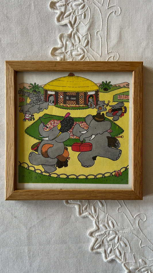 Babar-illustration i træramme - opvisning