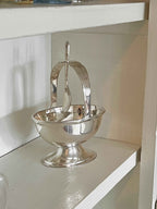 Sukkerskål i sølv med hank og ske H17 cm B11 cm
