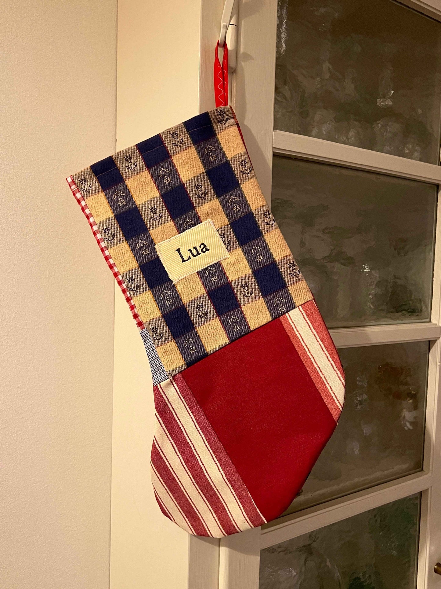 Made to order julesok i vintage tekstil - tilføj navn og motiv