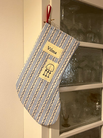 Made to order julesok i vintage tekstil - tilføj navn og motiv