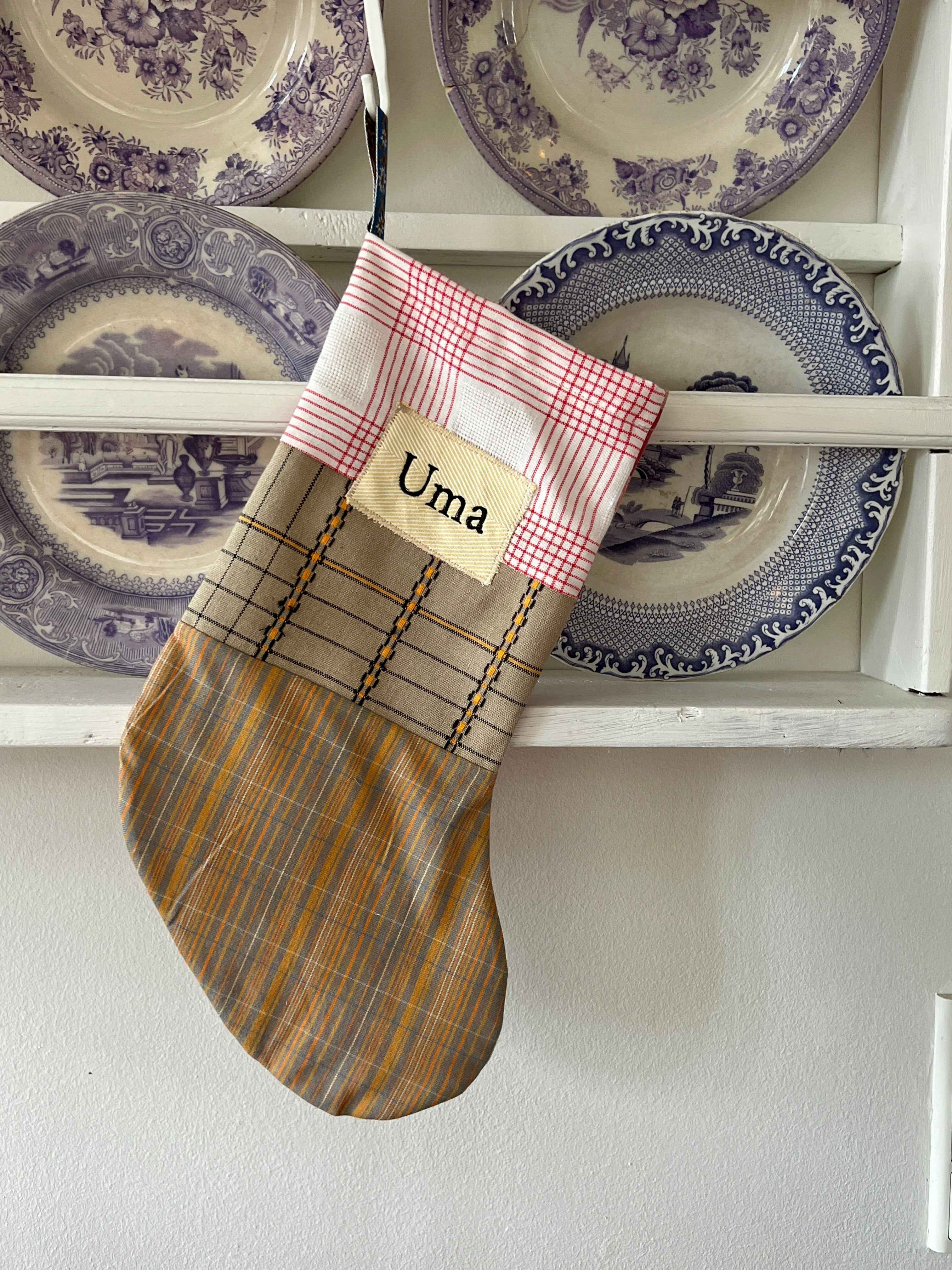 Made to order julesok i vintage tekstil - tilføj navn og motiv