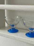 Vintage Borgonova glas skåle med blå fod · H9 × Ø10 cm