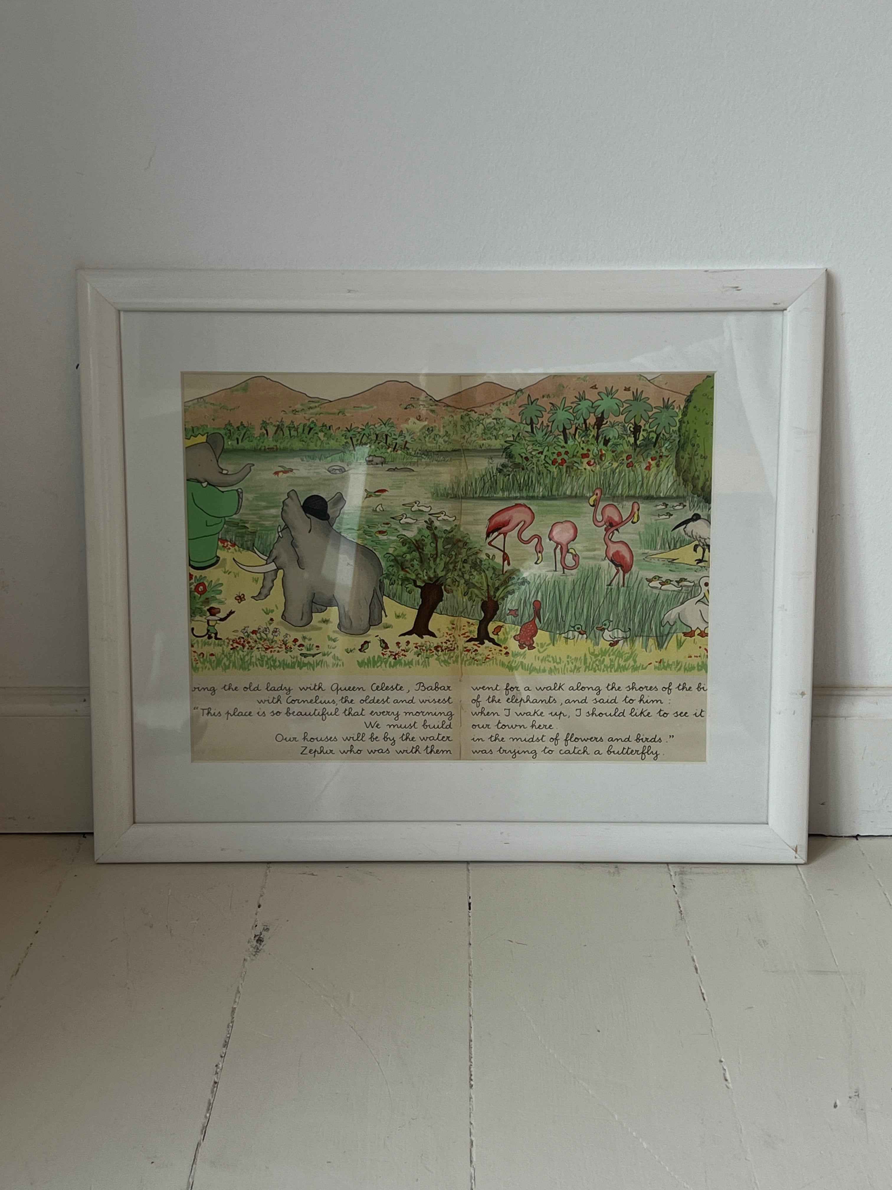 Babar illustration, 1940, ved floden