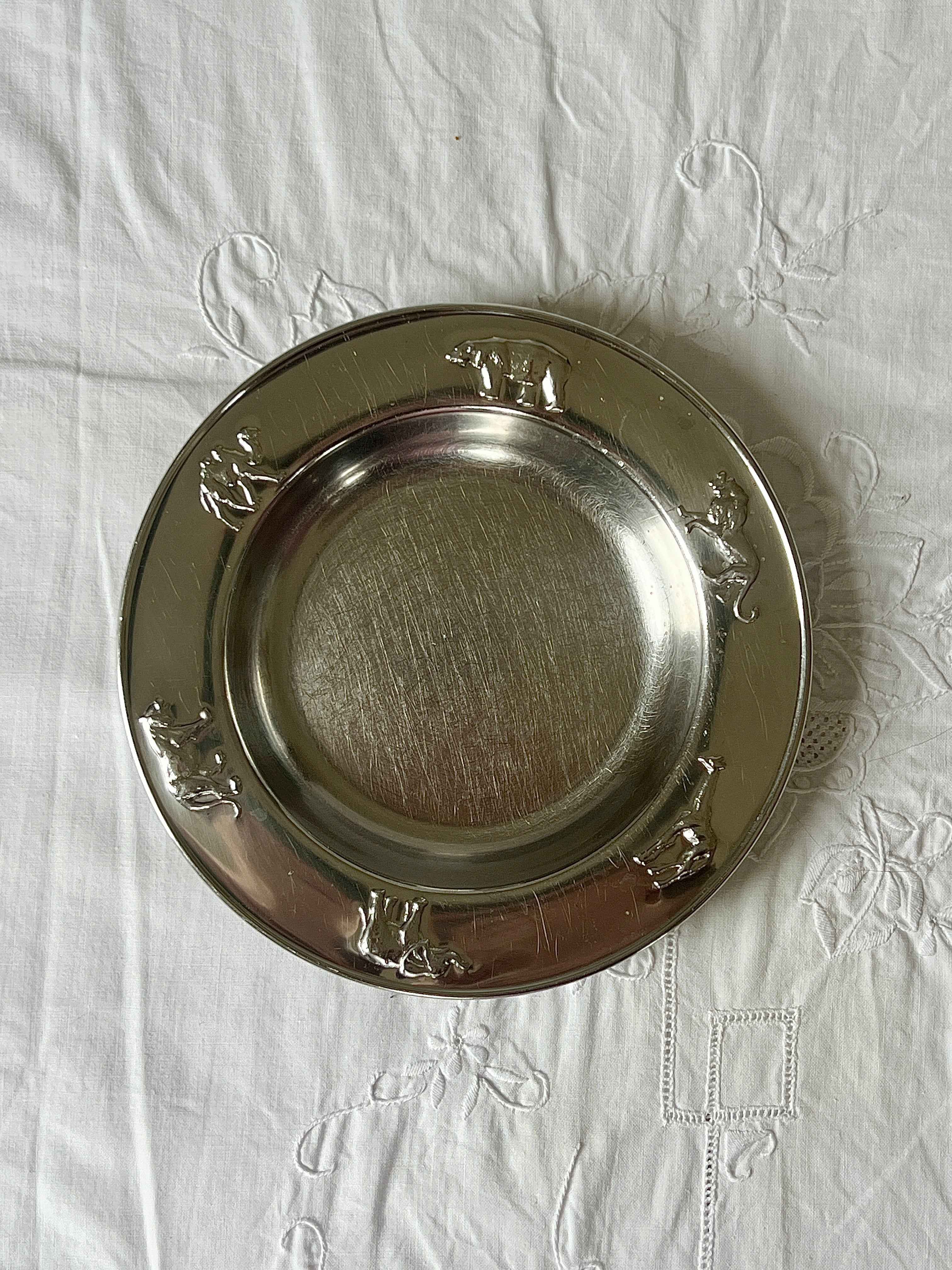 Vintage børnetallerken med vilde dyr · Stål · Ø18 cm