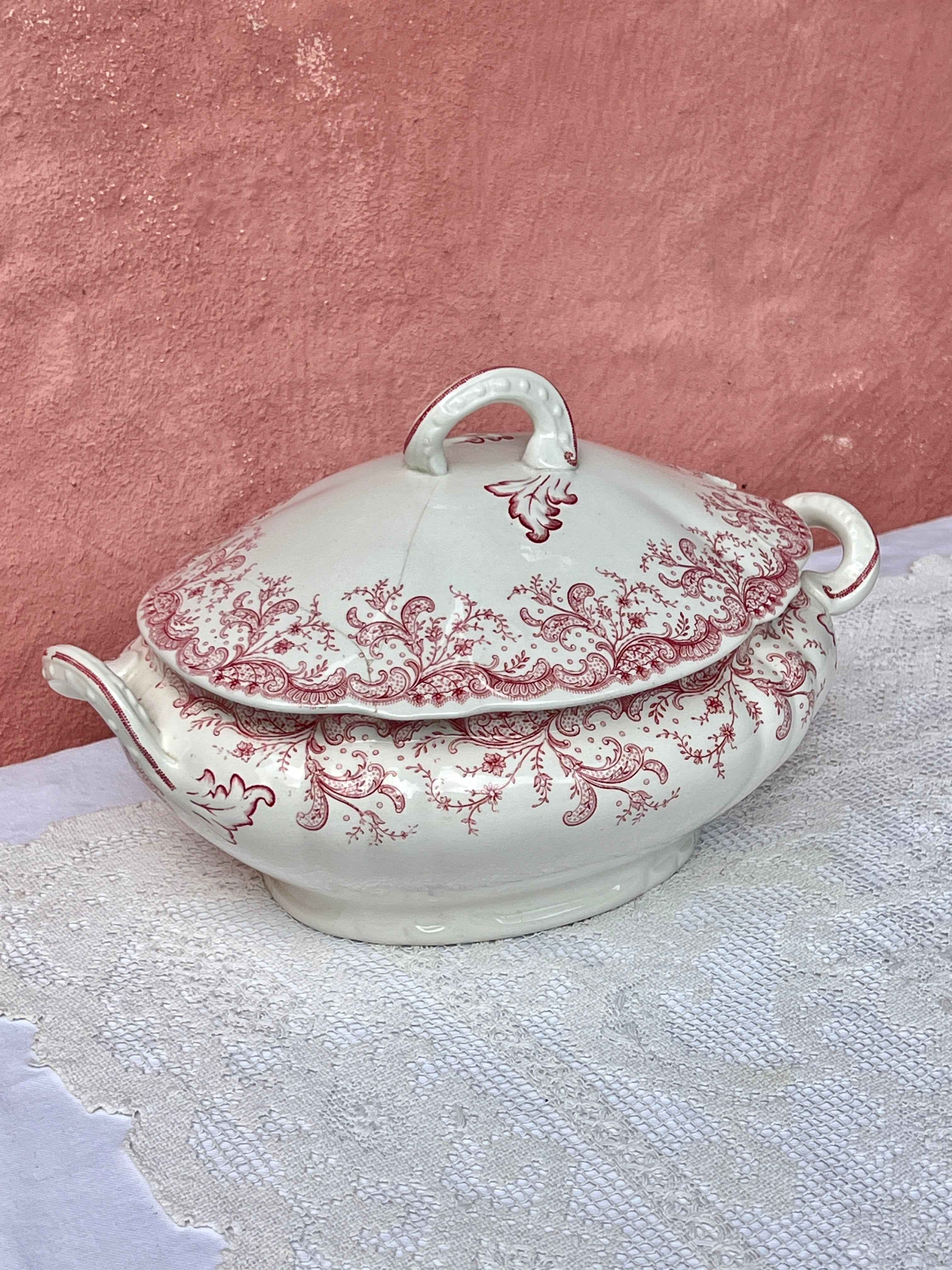Vintage terrin med rødt motiv, John Maddock & Sons