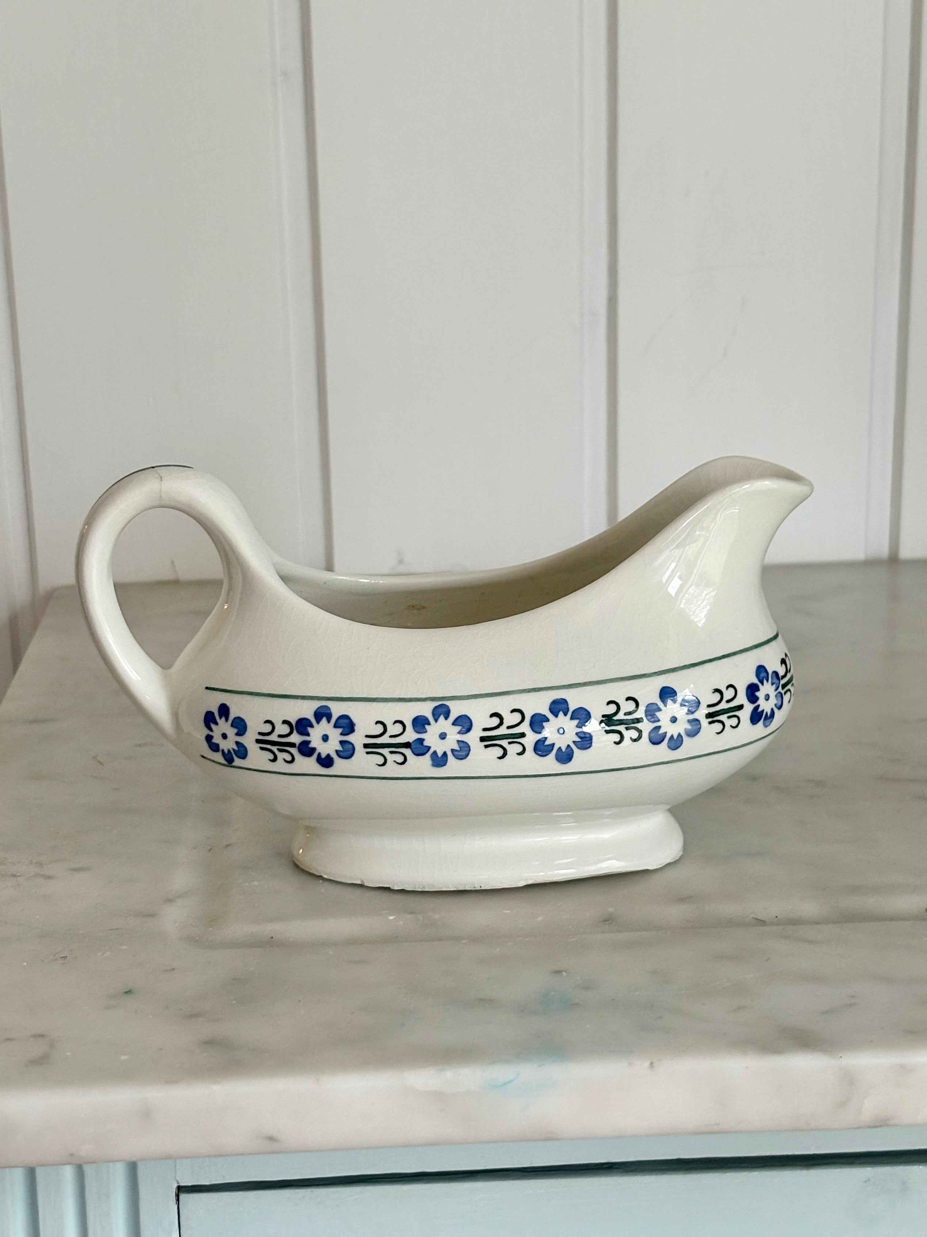 Vintage saucer i Blå Blomst · Oval · L18 x H11 cm