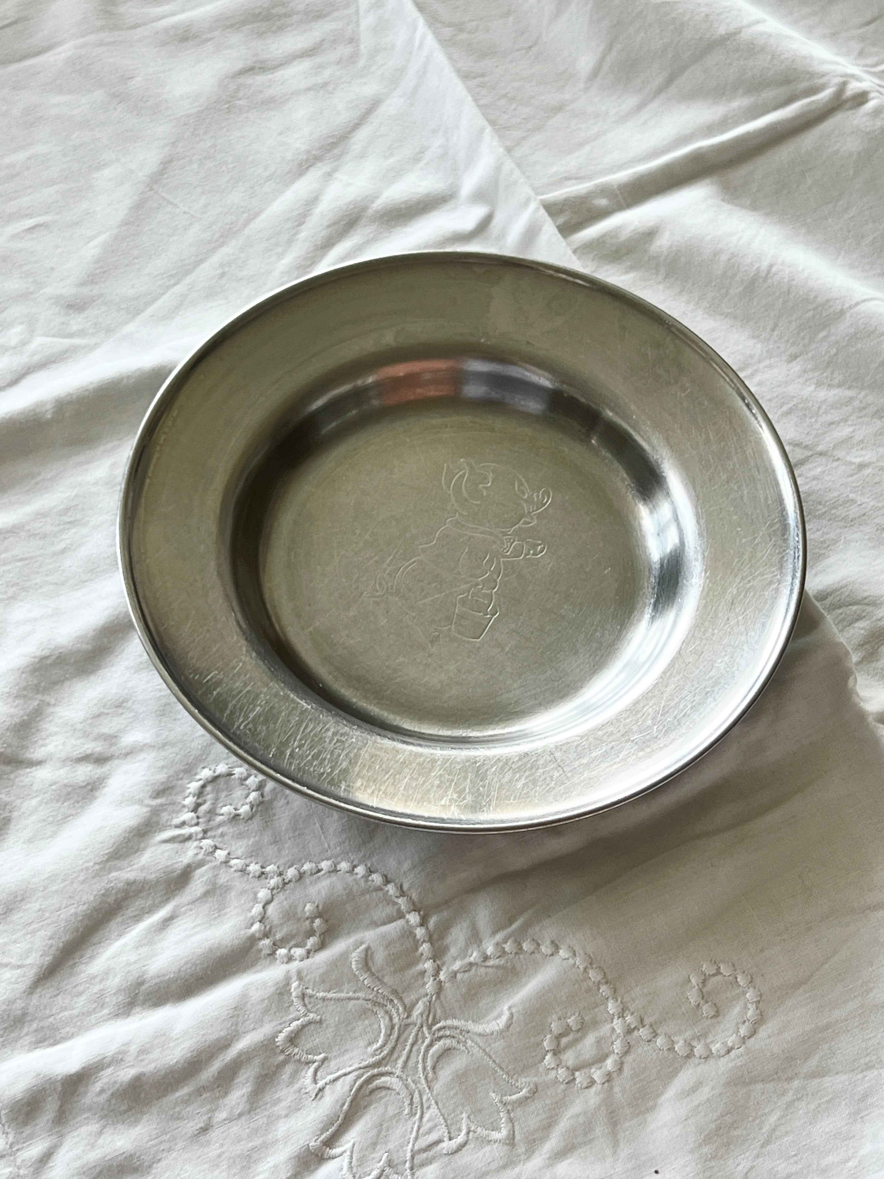 Børnetallerken i rustfri stål, Gris