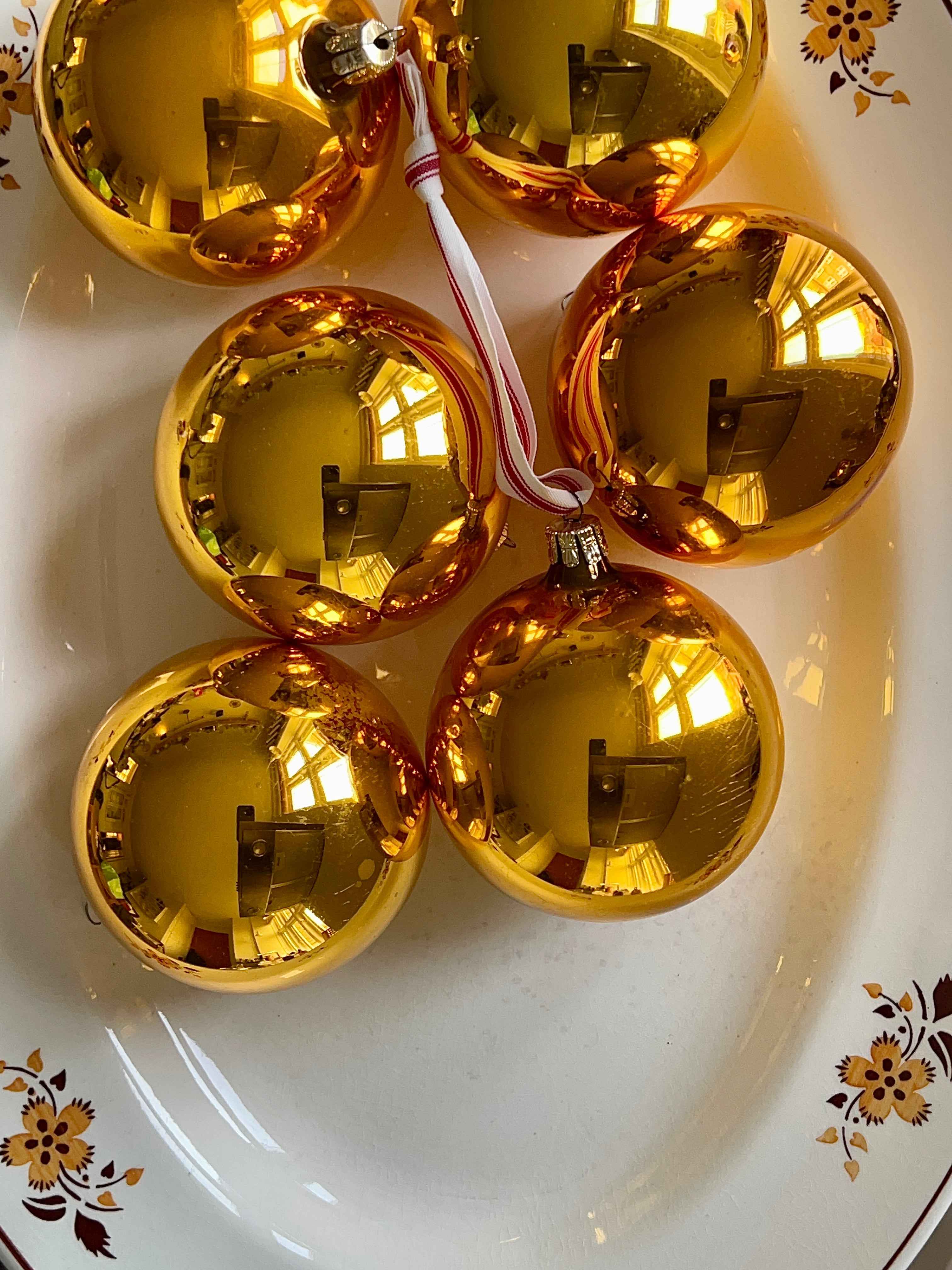Store franske julekugler i guld – vintage glasornament