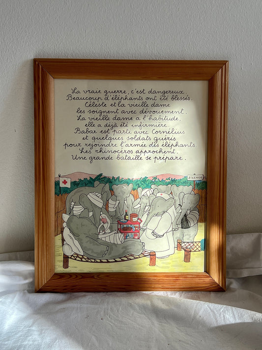 Babar illustration 1932, Paris, syg i lejren