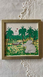 Babar illustration i træramme - Babar og mor i junglen