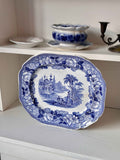 Stort vintage engelsk porcelænsfad med dekoration · L39,5 x B33 cm