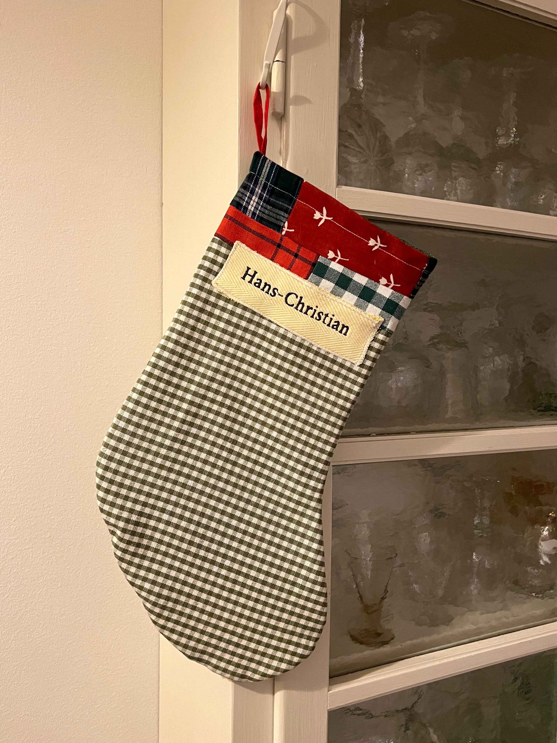 Made to order julesok i vintage tekstil - tilføj navn og motiv