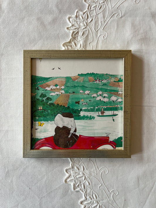 Babar illustration i træramme - rød bil